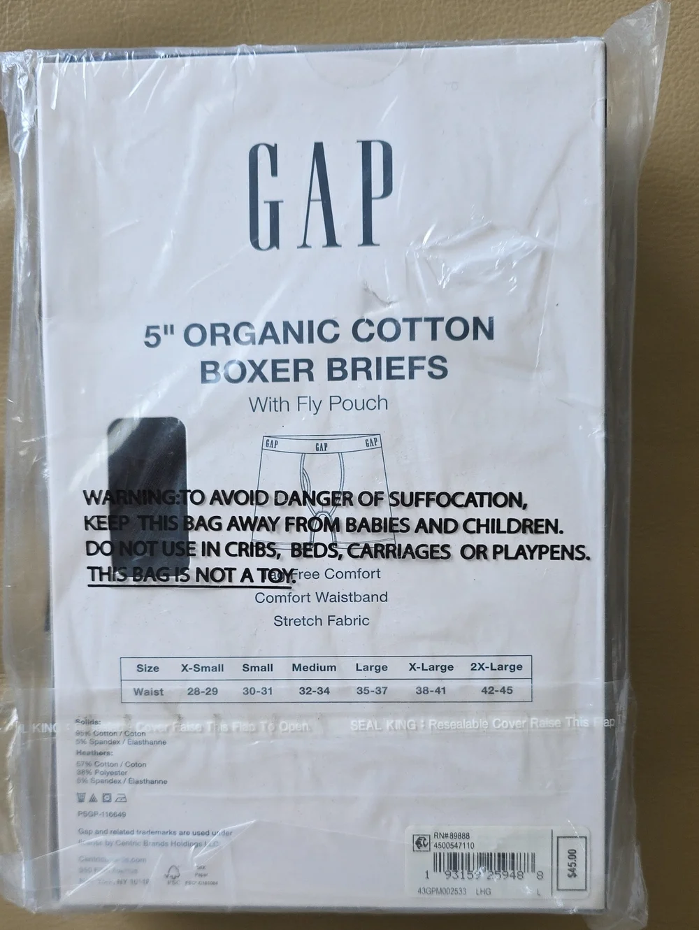 GAP Men's 3-Pack Organic Cotton Boxer Briefs - White, Gray, Black - Large